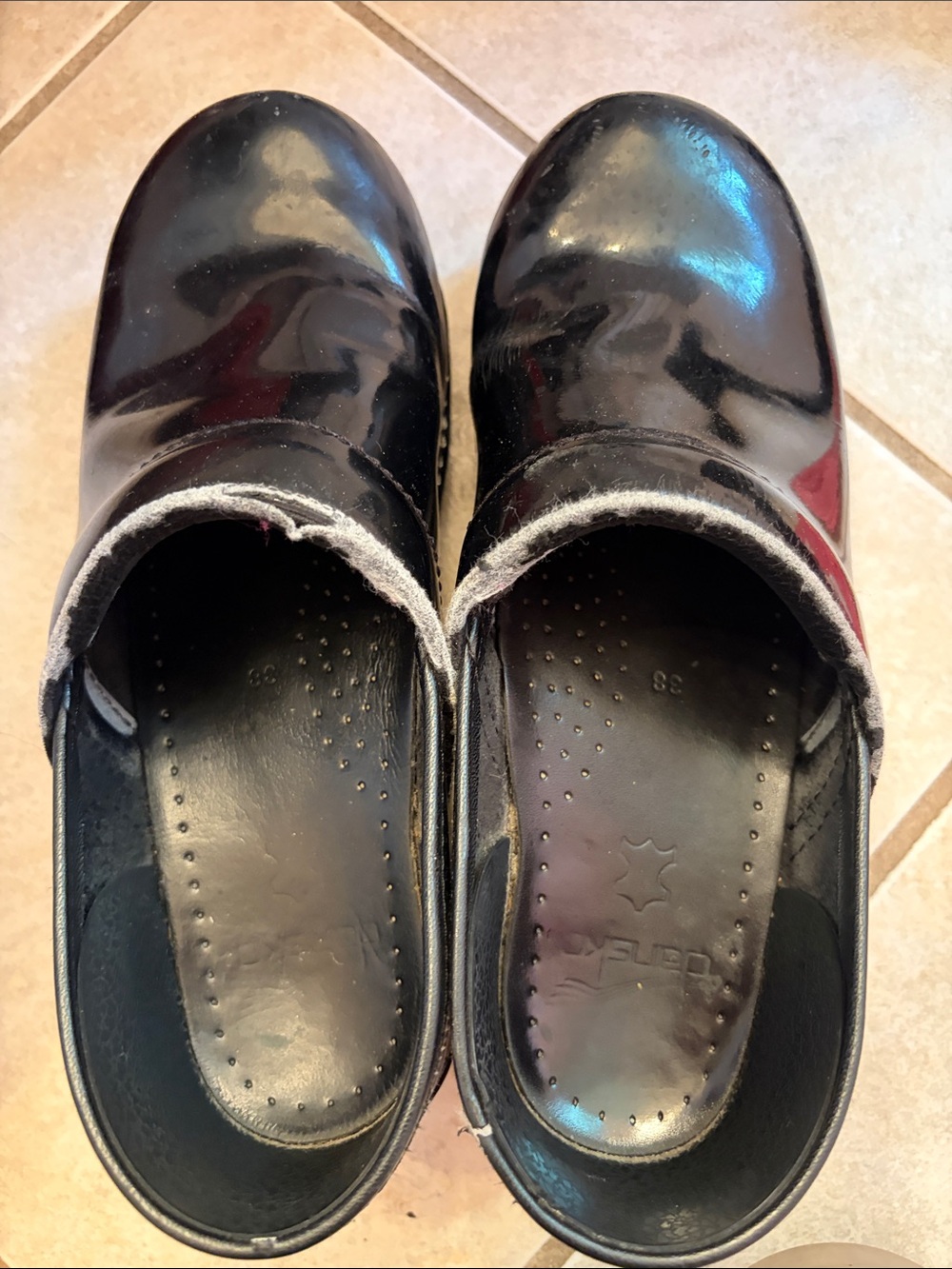 Dansko Black Patent Leather Slip-On Clogs